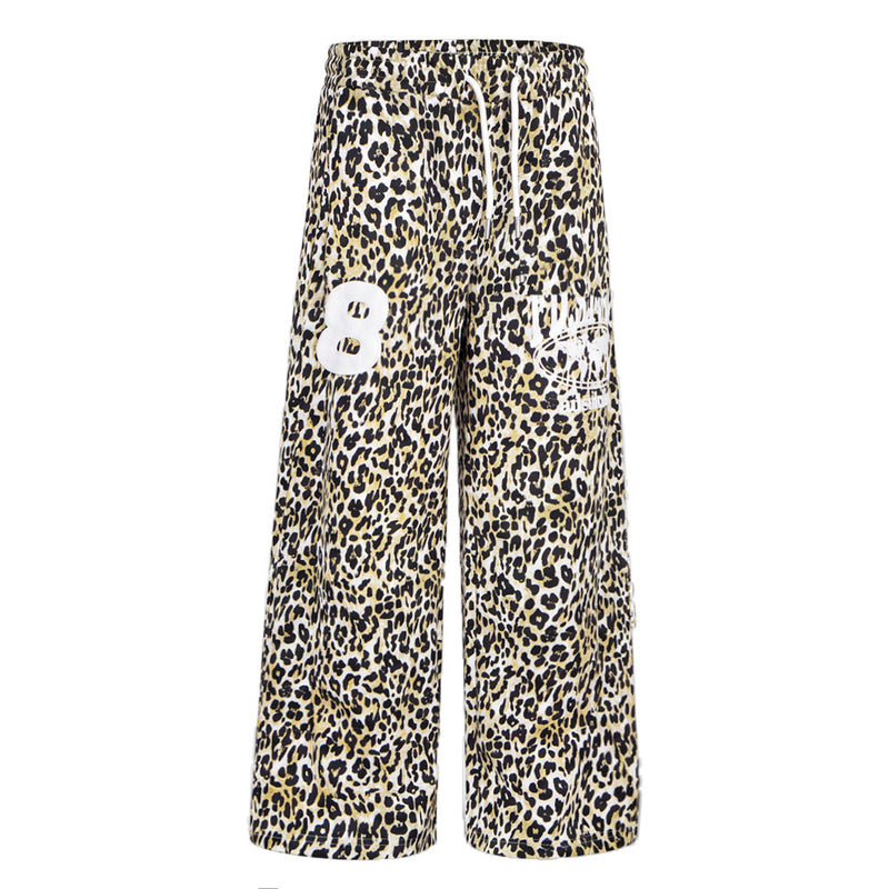 Pantalon de survêtement homme à jambes larges, imprimé léopard – Coupe décontractée avec cordon