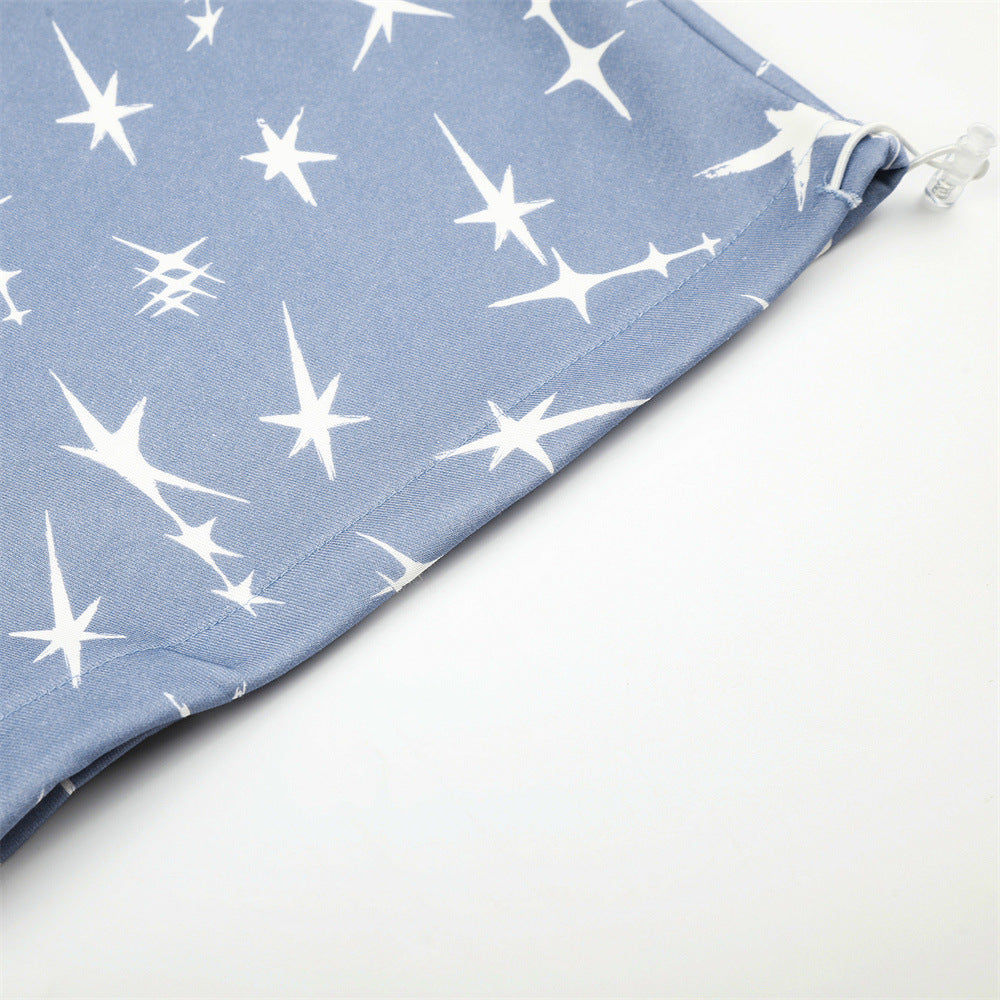 Star Print Wide-Leg Sweatpants – Men's Loose Fit Streetwear Pants in Blue