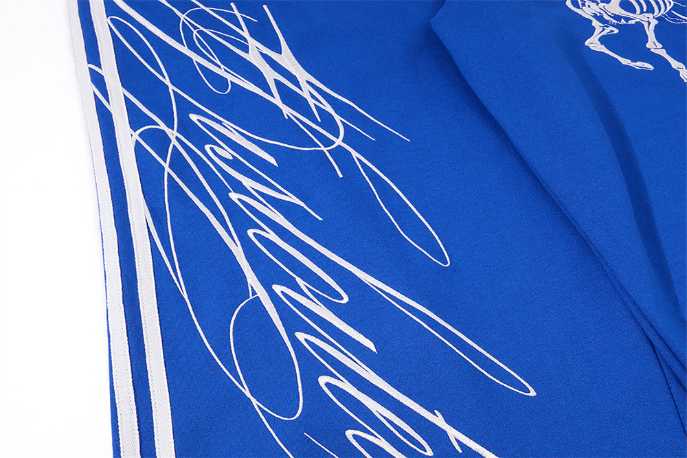 Wide-Leg Track Pants with Skeleton Rider Print and Side Stripe Detail