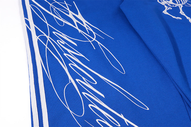 Wide-Leg Track Pants with Skeleton Rider Print and Side Stripe Detail
