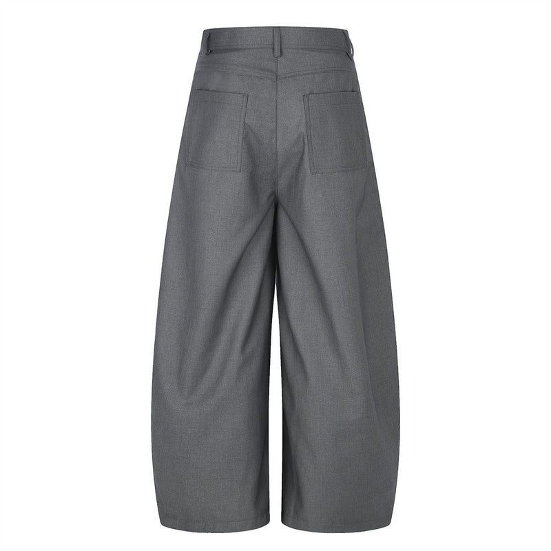 Wide-Leg Pleated Trousers with Diagonal Button Fly