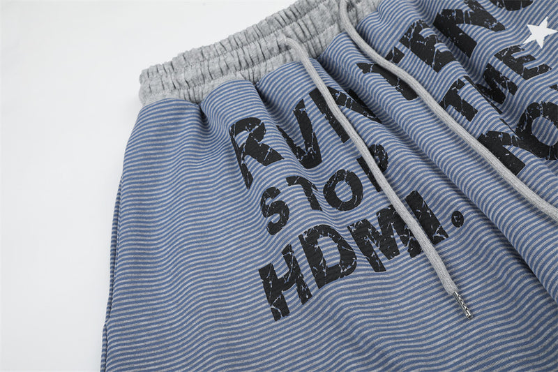 Wide-Leg Cargo Sweatpants with Letter Print & Star Patch Pockets