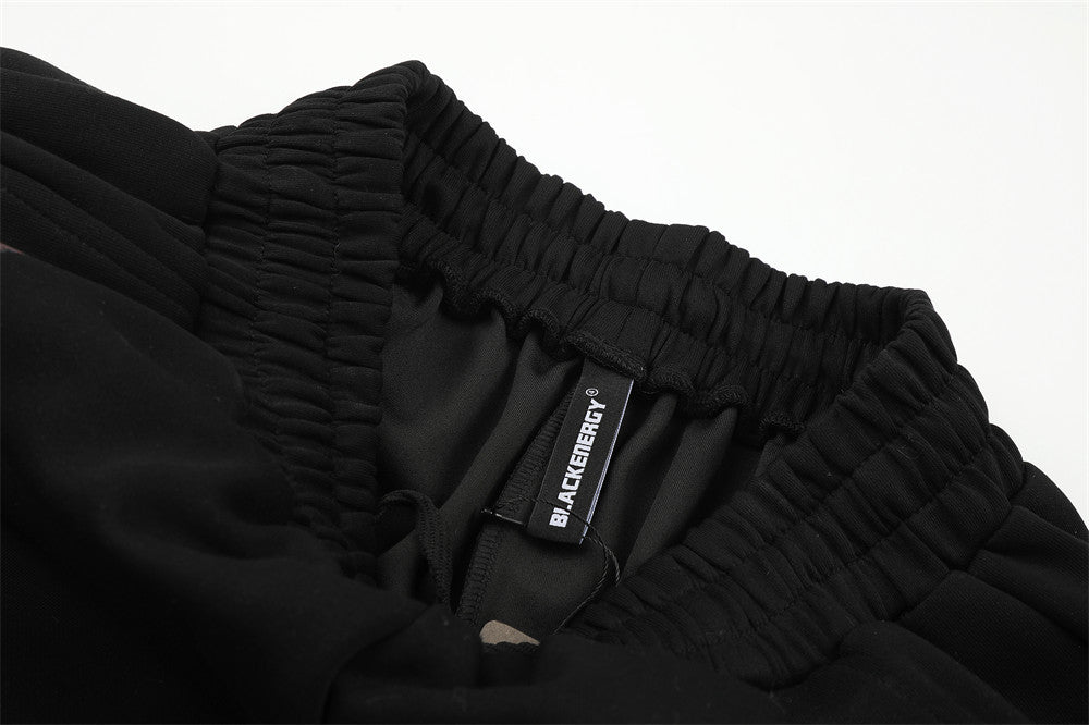 Sweatpants Men Black Wide-Leg Star & Graphic Print Hip-Hop Joggers