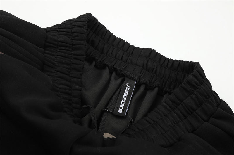 Sweatpants Men Black Wide-Leg Star & Graphic Print Hip-Hop Joggers