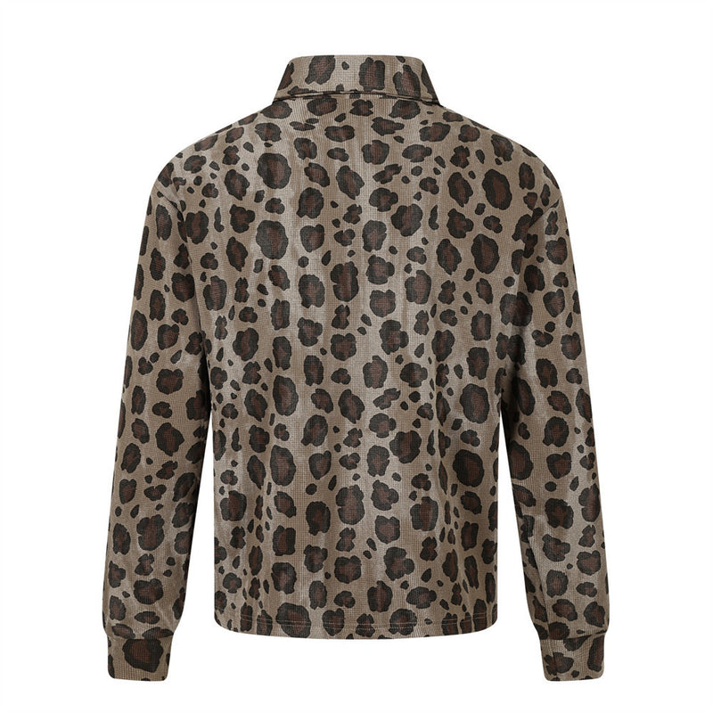 Leopard Print Long-Sleeve Polo Shirt – Relaxed Fit Streetwear Top