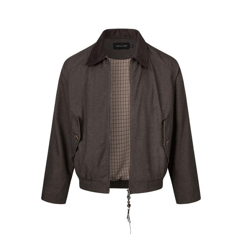 Men's Retro Harrington Jacket – Corduroy Collar, Full-Zip Bomber