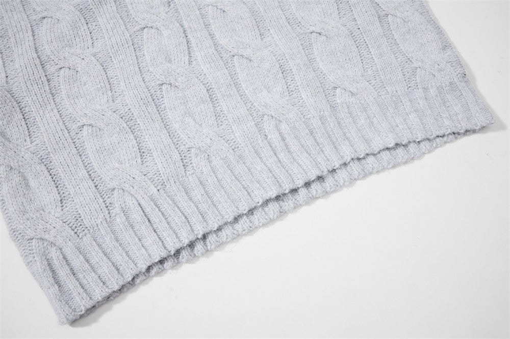 Pull homme en maille torsadée à col montant zippé – Pull oversize à patte boutonnée