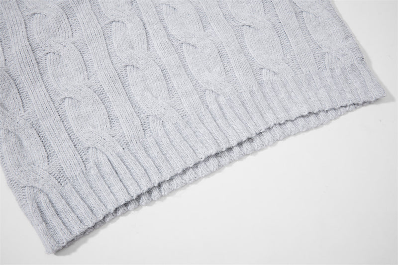Pull homme en maille torsadée à col montant zippé – Pull oversize à patte boutonnée