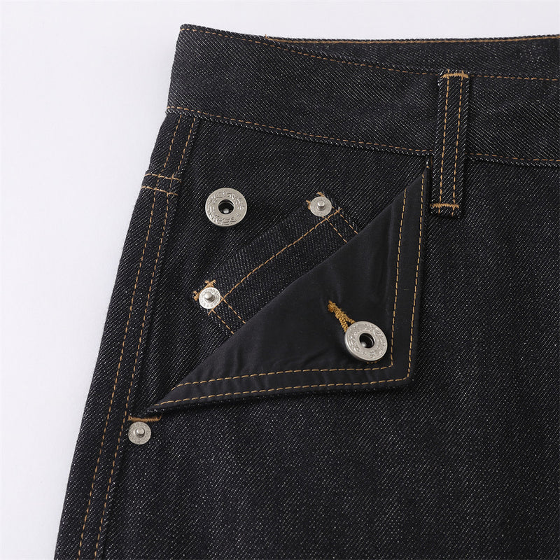 Men's Black Cargo Denim Jeans Wide-Leg Straight Fit with Large Pockets
