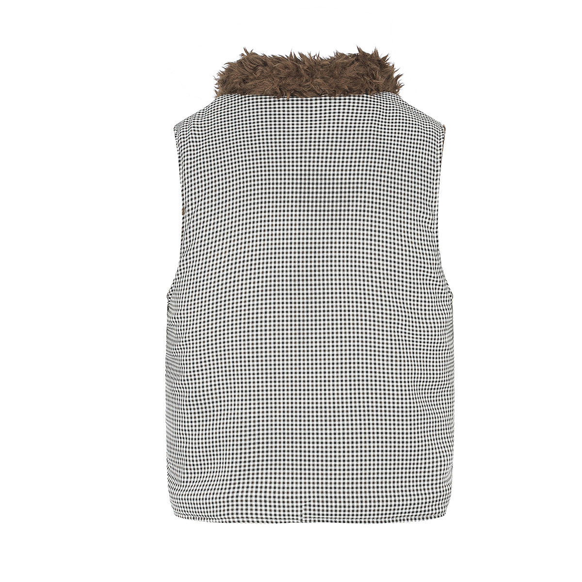 Gilet réversible en polaire teddy et tissu vichy matelassé – Gilet sans manches zippé