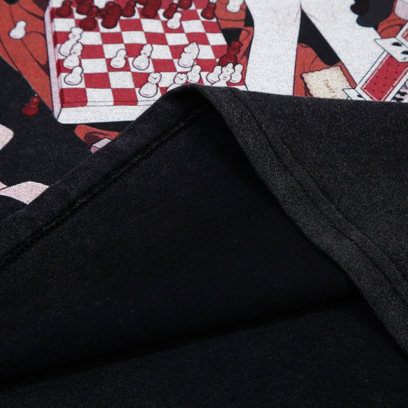 Anime-Grafik Oversized Rundhals-T-Shirt – Monskiski Chess-Girl-Print