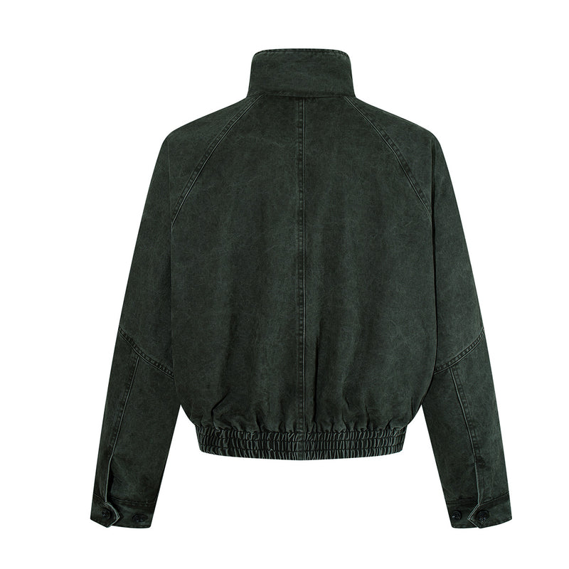 Blouson bomber vintage workwear délavé – Veste Harrington courte à col montant