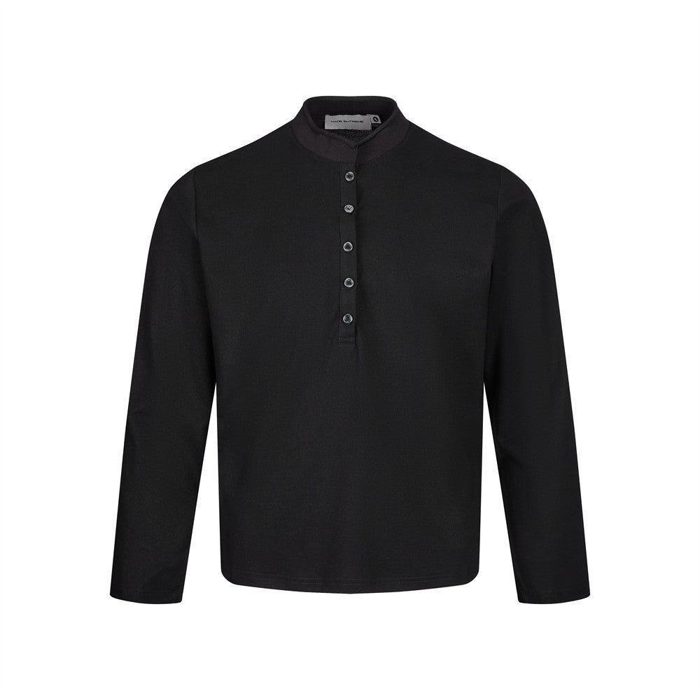 Men's Long Sleeve Shirt – Mandarin Collar Half-Button Henley