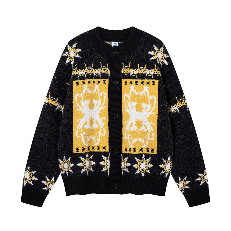 Fair Isle Jacquard Knit Cardigan Sweater – Vintage Christmas Pattern