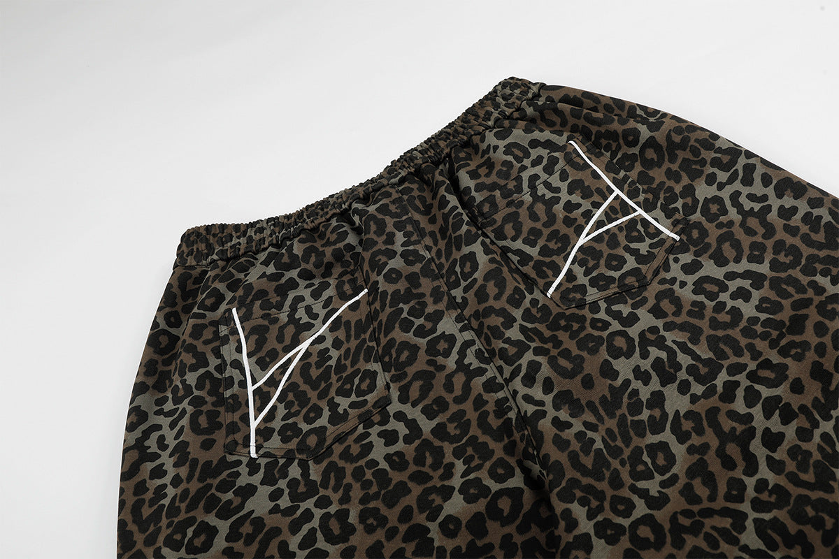 Pantalon marron à jambes larges – pantalon de survêtement droit à taille élastique et imprimé léopard