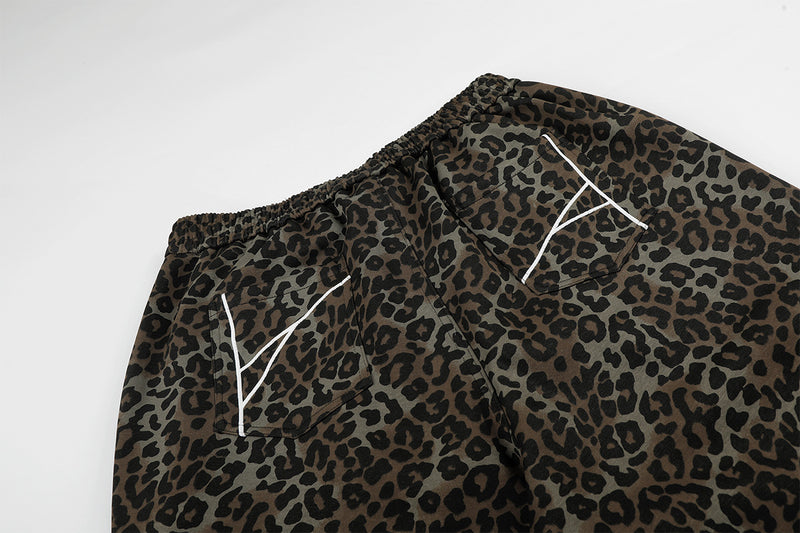 Pantalon marron à jambes larges – pantalon de survêtement droit à taille élastique et imprimé léopard