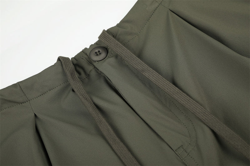 Wide-Leg Parachute Pants – Pleated Drawstring Trousers with Ruched Detail