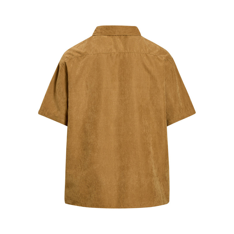 Men's Oversized Short Sleeve Button-Up Shirt – Casual Solid Suede-Texture