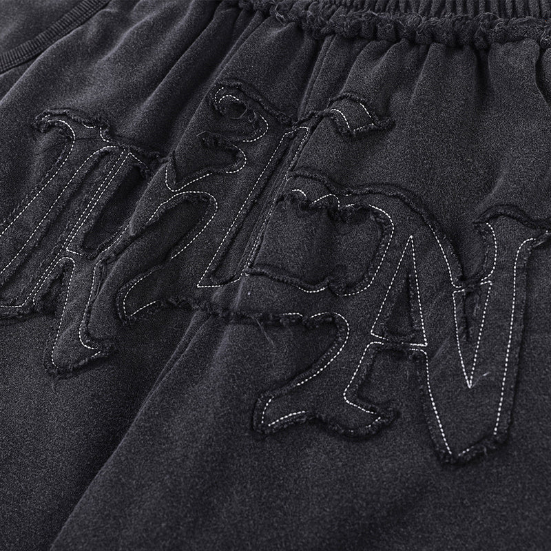 Pantalon de survêtement à jambes larges avec appliqué de lettres gothiques – Streetwear vintage délavé à l’acide