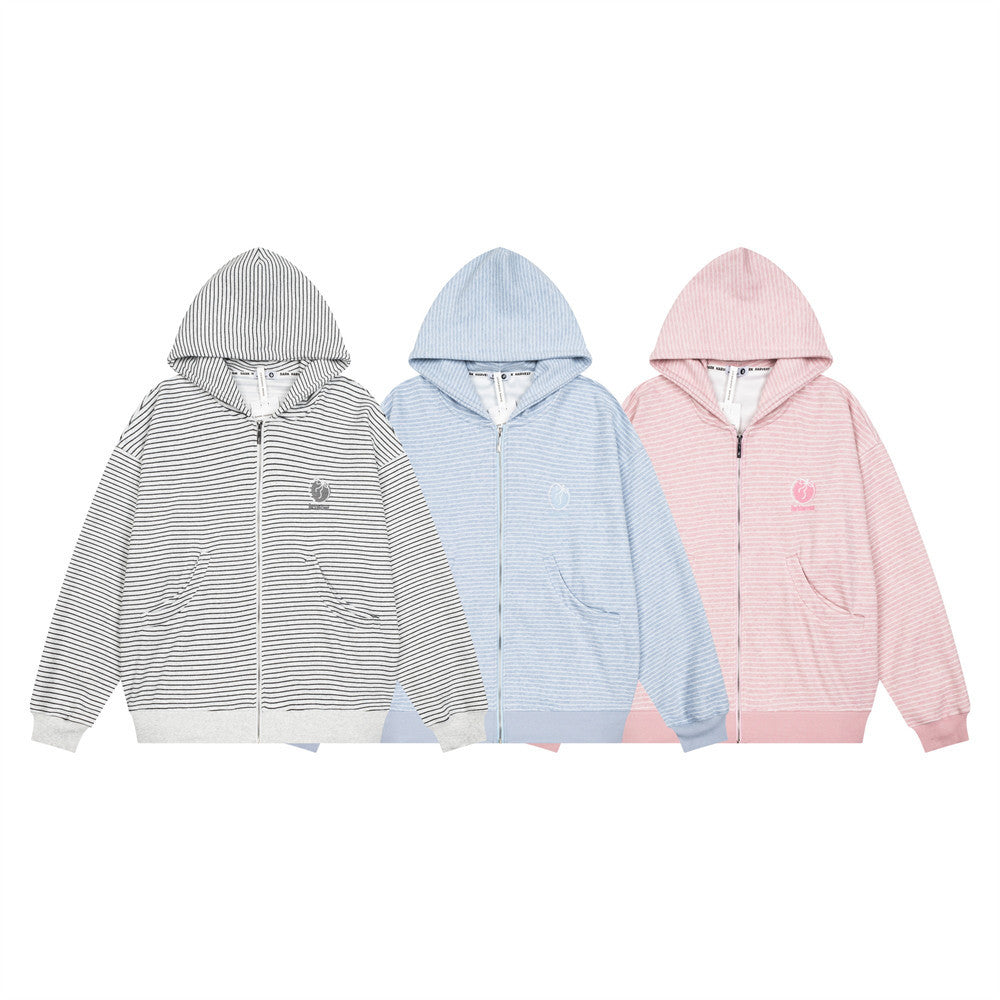 Striped Zip-Up Hoodie – Relaxed Fit Men's Full-Zip Sweatshirt