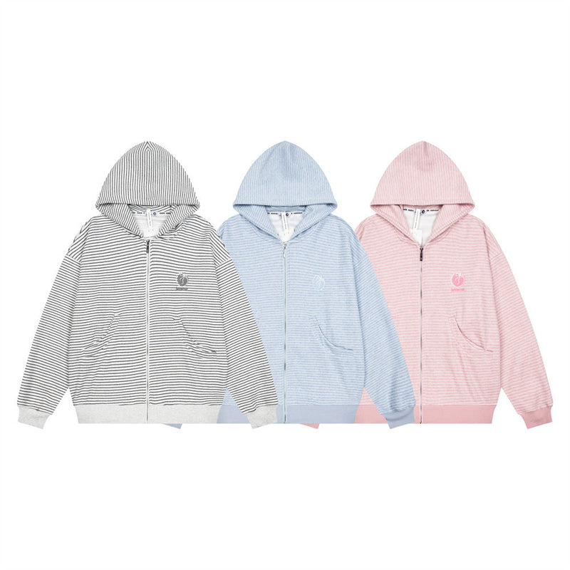 Striped Zip-Up Hoodie – Relaxed Fit Men's Full-Zip Sweatshirt