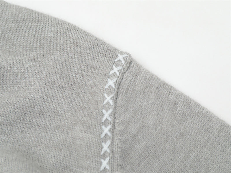 Crew Neck Sweater Men's Oversized Embroidered Knit Pullover