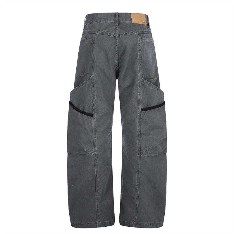 Wide-Leg Cargo Pants with Multi-Pocket Design and Contrast Paneling
