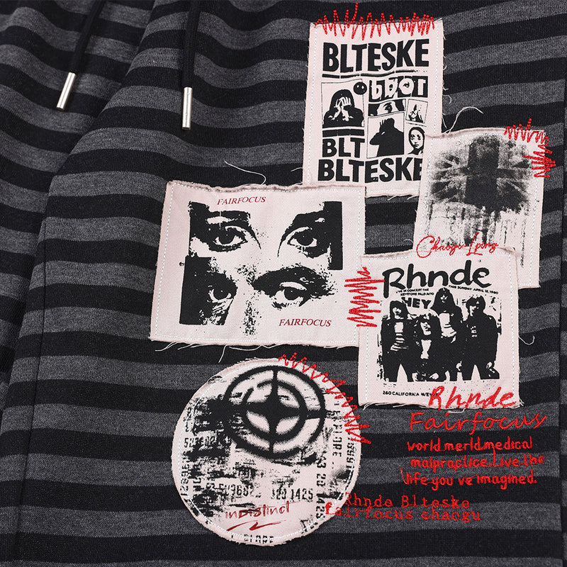 Pantalon de survêtement rayé à jambes larges – Homme, imprimé patchwork graphique punk, coupe droite décontractée