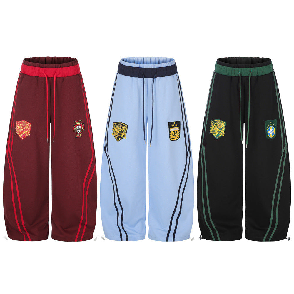 Wide-Leg Sweatpants with Badge Embroidery – Men's Streetwear Tapered Joggers