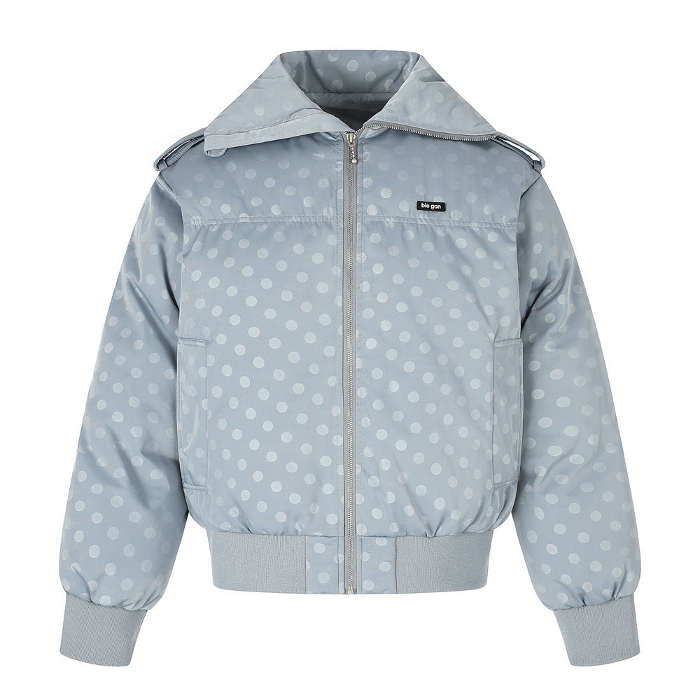 Men's Polka Dot Puffer Bomber Jacket – Oversized Padded Winter Coat