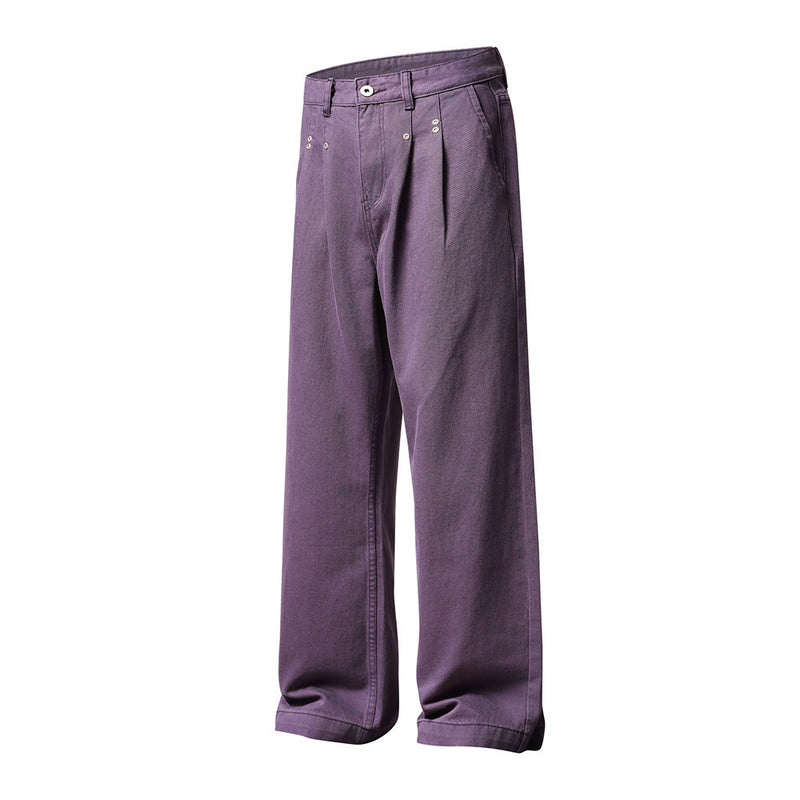 Wide-Leg Pleated Trousers – Men's High-Street Solid Color Straight-Cut Pants