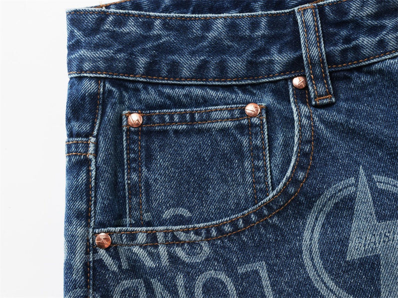 Men's Wide Straight-Leg Jeans – Allover City Names & Lightning Bolt Print