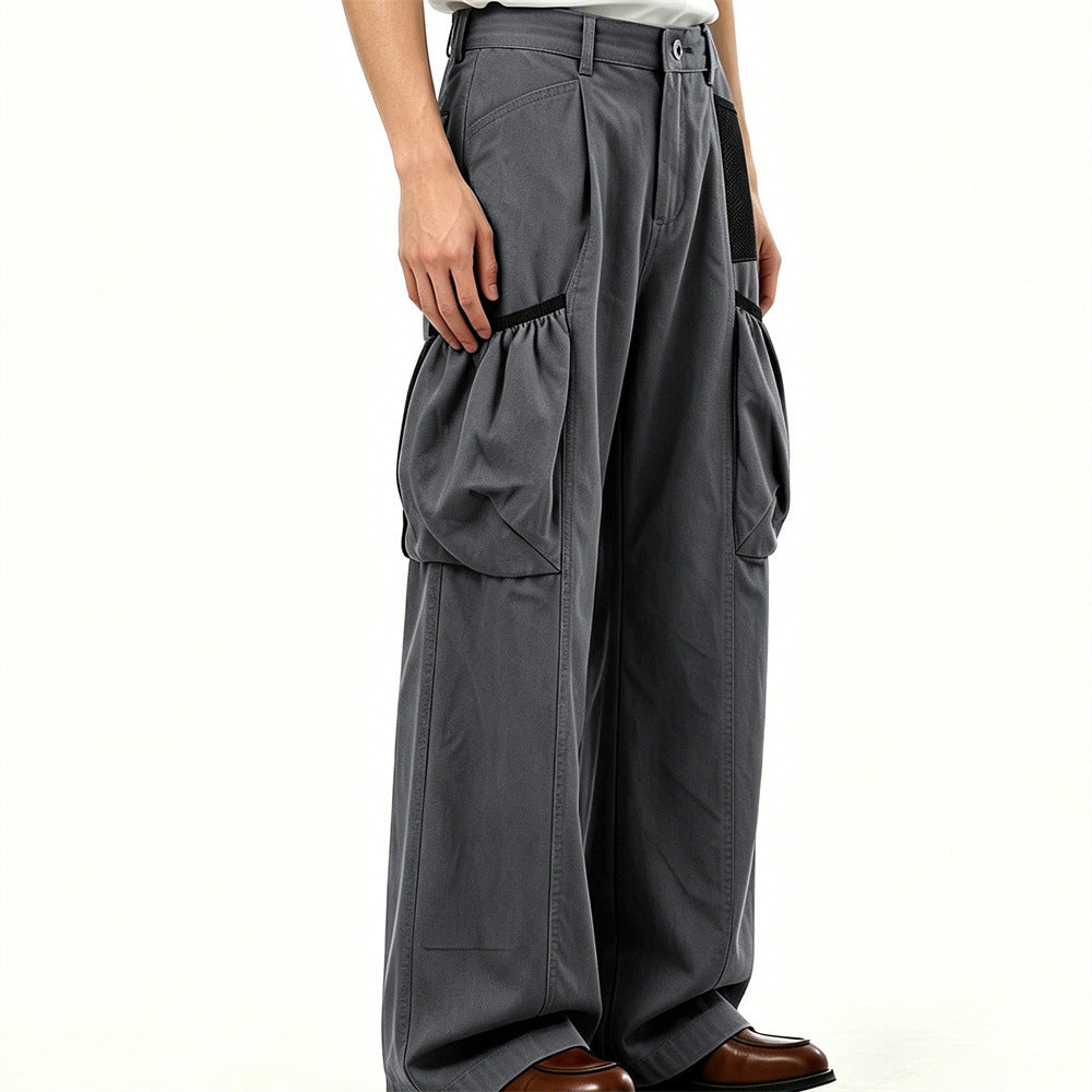 Men's Loose Fit Cargo Pants Wide Leg Bubble Pocket Deconstructed Trousers