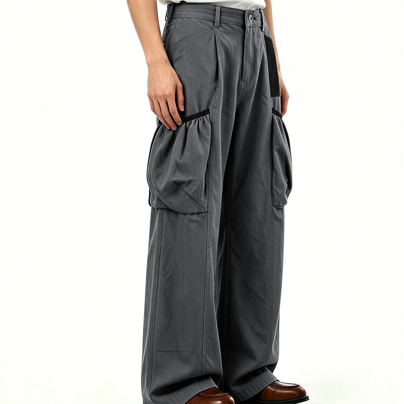 Men's Loose Fit Cargo Pants Wide Leg Bubble Pocket Deconstructed Trousers
