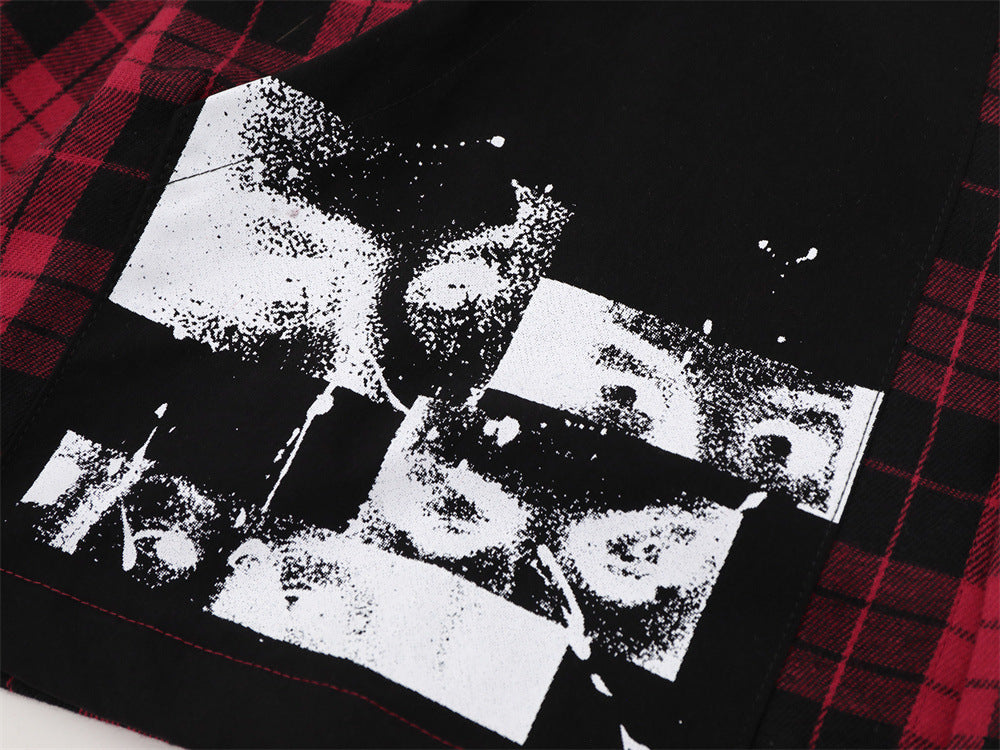 Oversized-Flanellhemd mit Karografik und Graffiti-Print – Herren-Langarmhemd im Patchwork-Stil