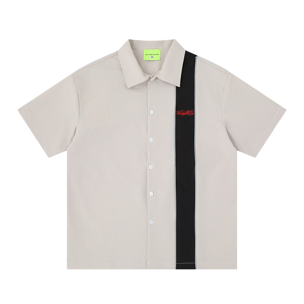 Savage Base Colorblock Bowling Shirt – Short Sleeve Button-Up with Script Logo