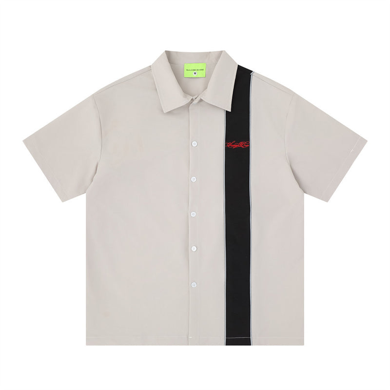 Savage Base Colorblock Bowling Shirt – Short Sleeve Button-Up with Script Logo