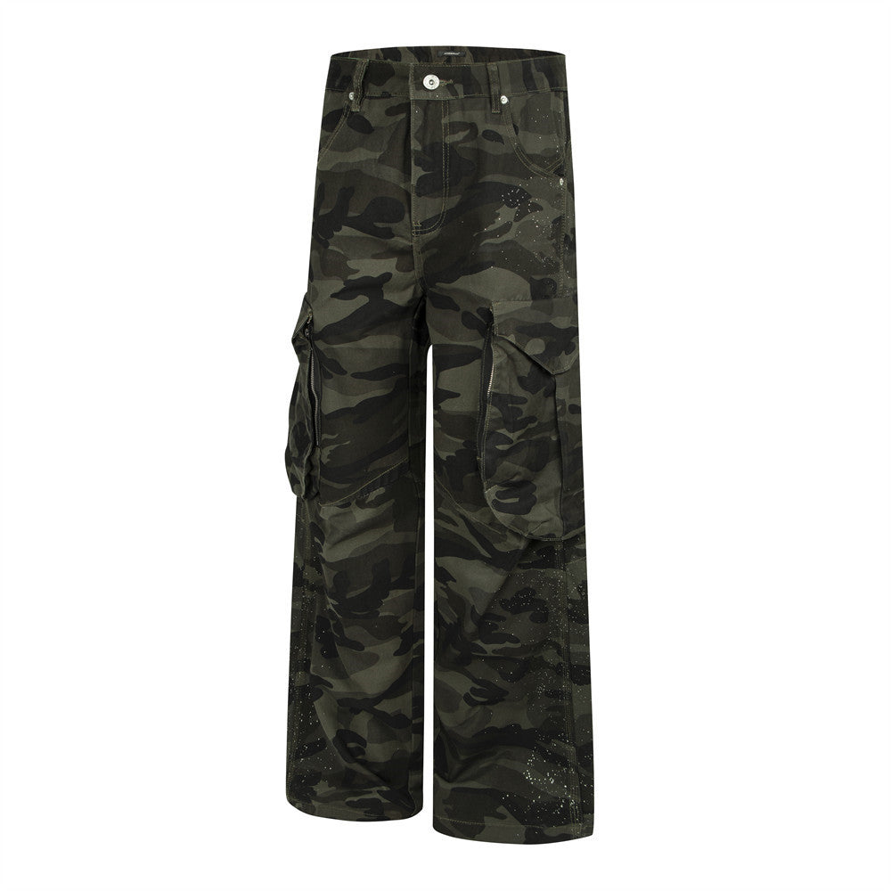 Baggy Green Cargo Pants – Wide-Leg Camo Multi-Pocket Streetwear Trousers