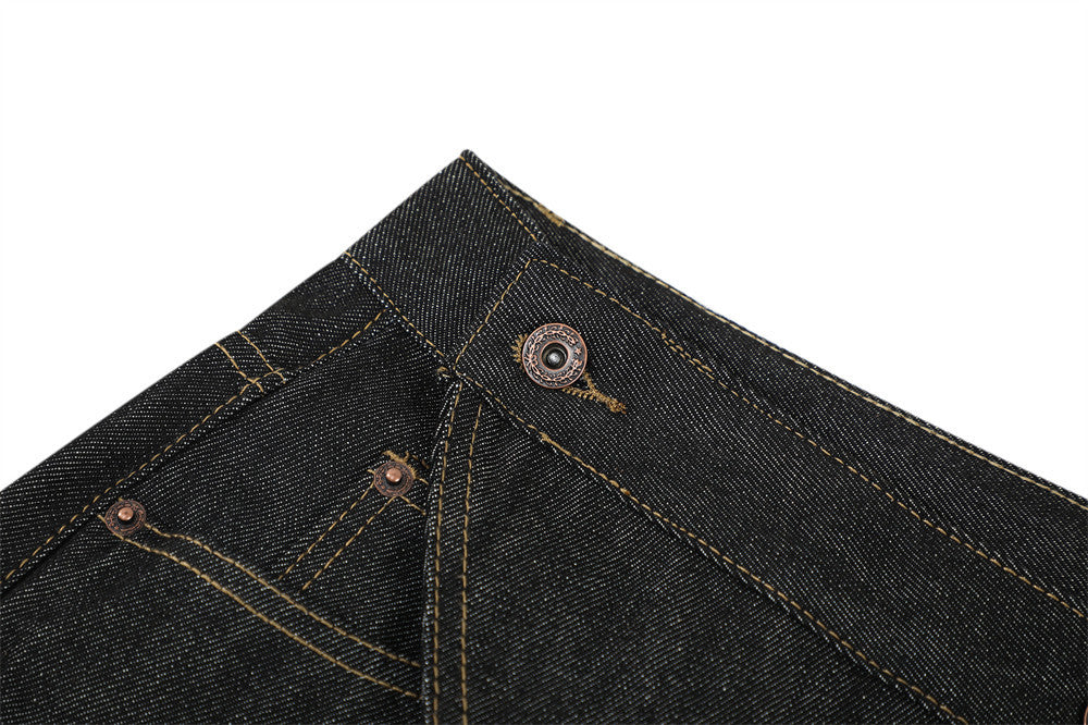 Raw Denim Flare Jeans with Diagonal Button Fly & Deconstructed Wide Leg