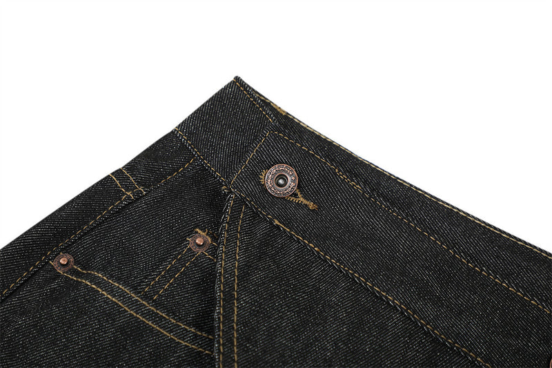 Raw Denim Flare Jeans with Diagonal Button Fly & Deconstructed Wide Leg