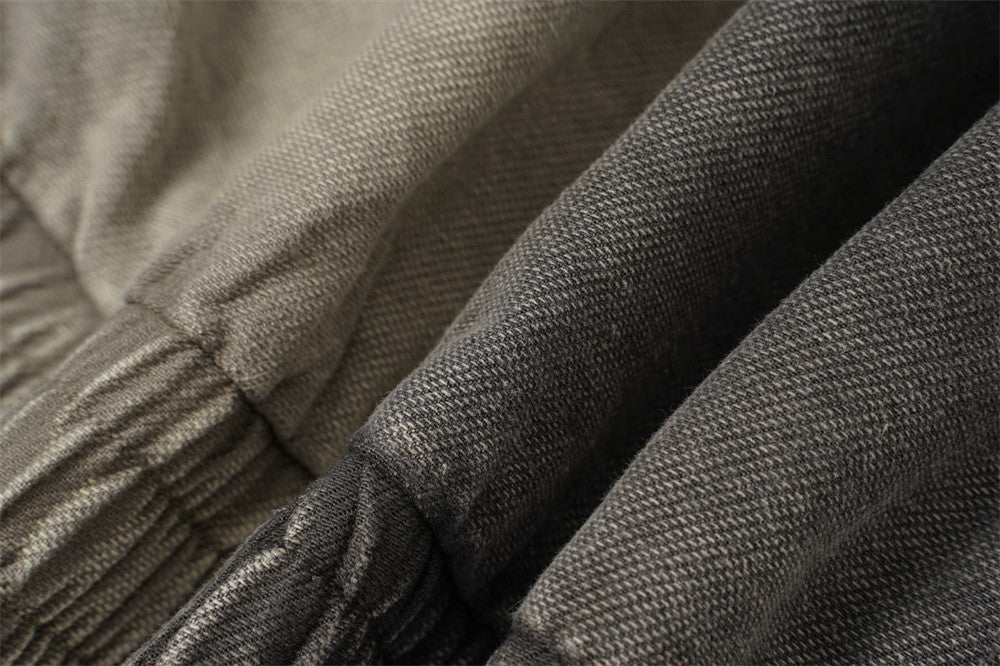 Veste à capuche zippée en patchwork délavé à l'acide – Bomber oversize bicolore à coutures effilochées