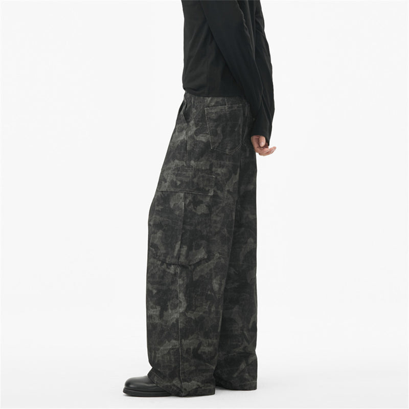 Pantalon cargo camouflage homme – Coupe baggy wide leg tie-dye à poches multiples