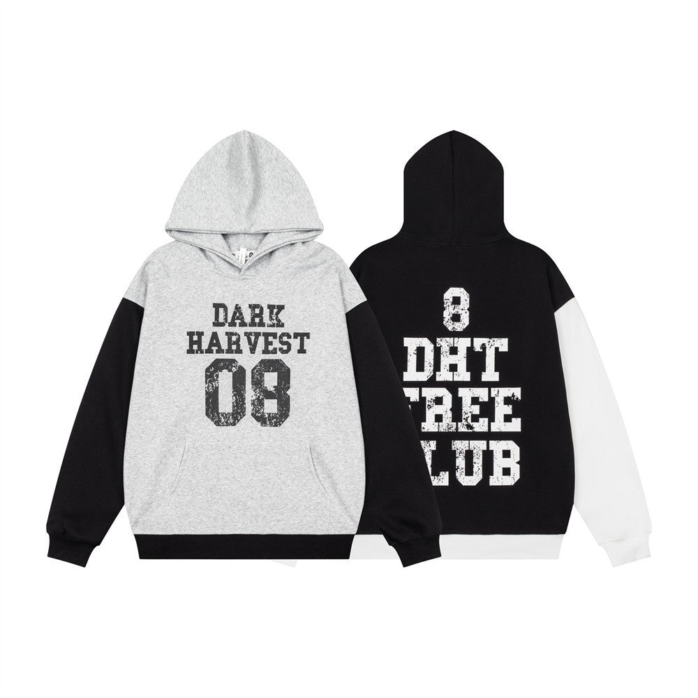 Hoodie Men's Colorblock Distressed Letter Print – Dark Harvest 08 Oversized
