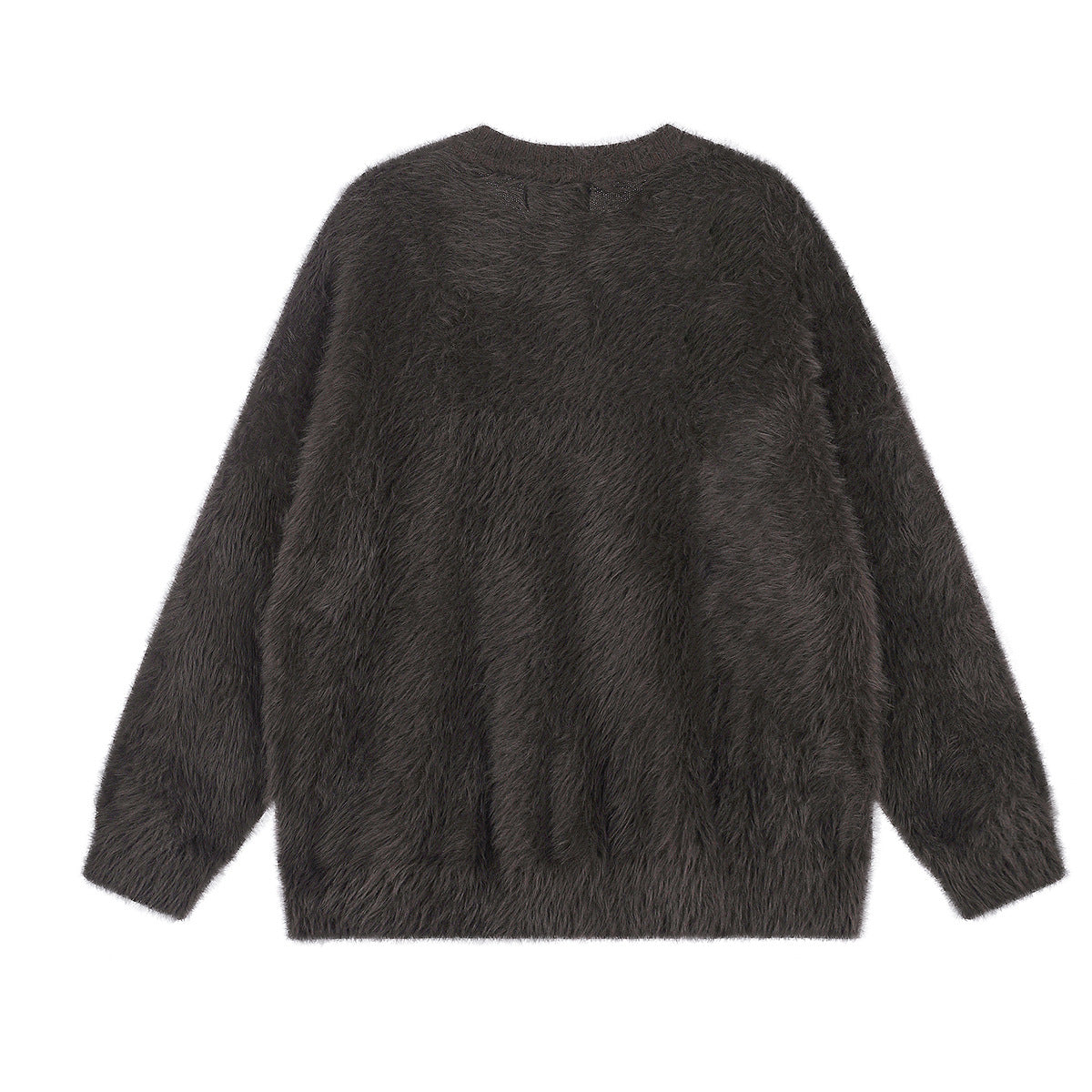 Fuzzy Horse Jacquard Sweater with Ribbon Bow Details – Charcoal Grey