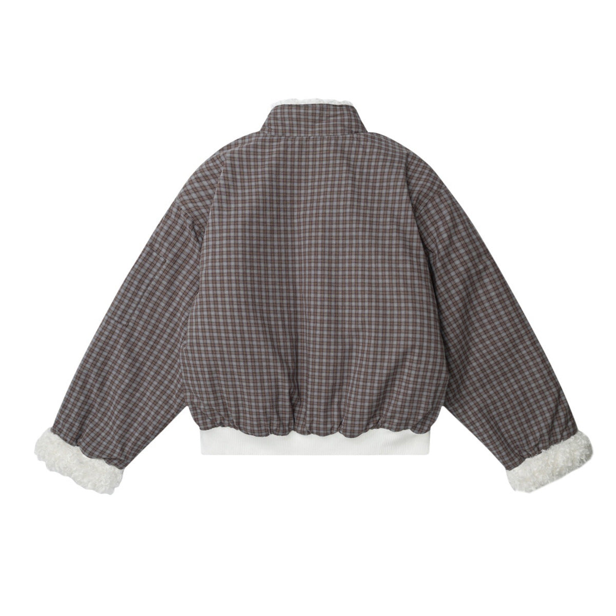 Reversible Plaid & Sherpa Bomber Jacket – Vintage 1988 Embroidered Padded Coat