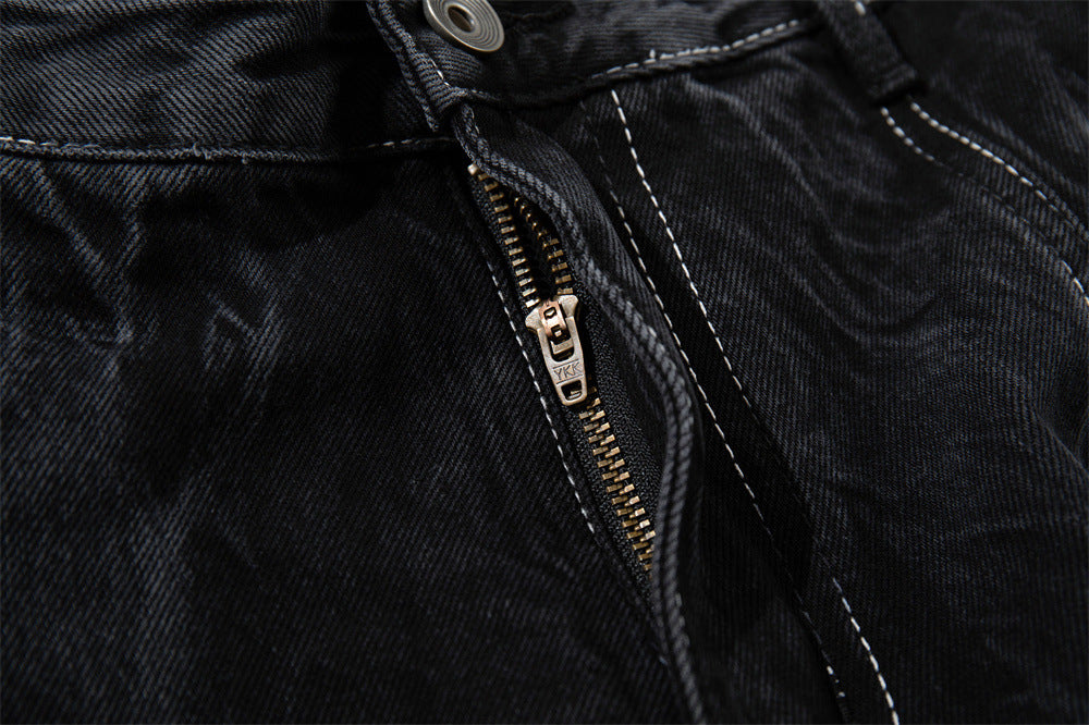 Crinkle-Washed Black Denim Shorts – Wide Leg Streetwear Fit