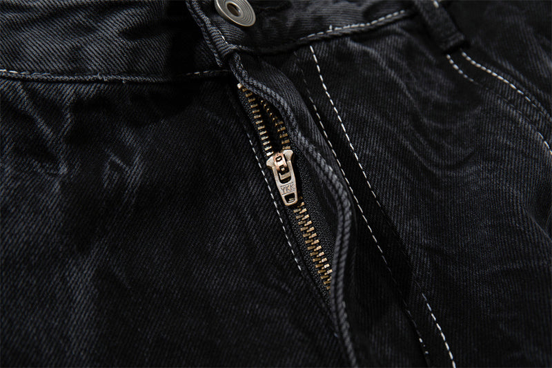Crinkle-Washed Black Denim Shorts – Wide Leg Streetwear Fit