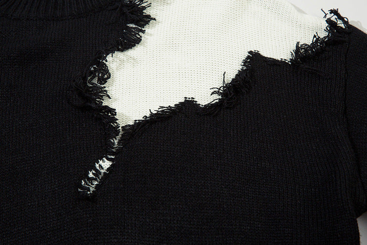 Pull en maille color block effet usé – Pull oversize à franges, style high-street