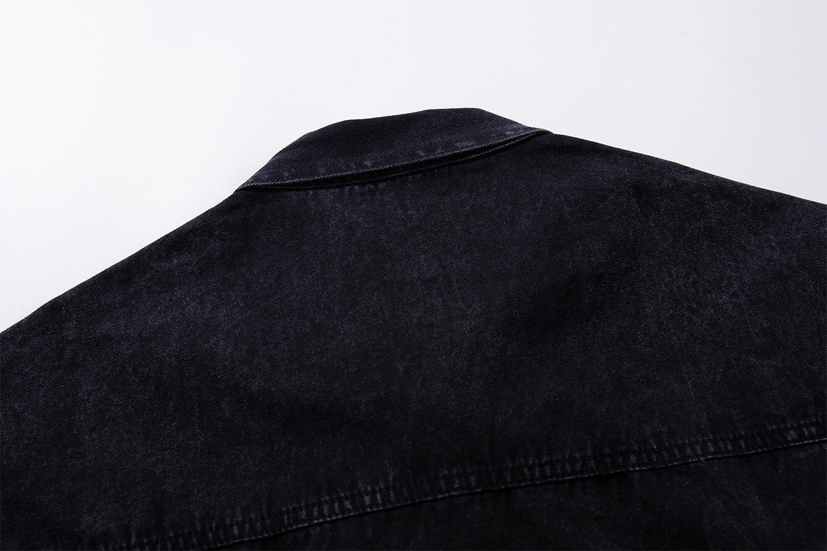 Patchwork Tie Denim Shirt – Vintage Streetwear Button-Up with Detachable Fabric