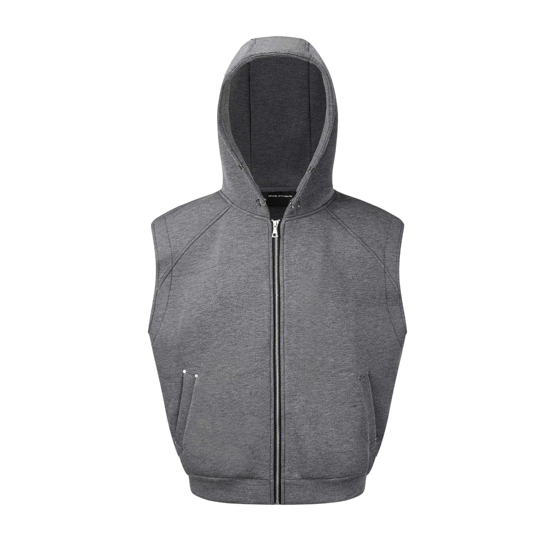 Gilet sweat à capuche sans manches zippé avec détails rivetés